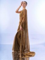 Women's Organza Lightweight Lace Work Saree With Art Silk Sequence Work Golden Unstitched Blouse Piece - Image 2