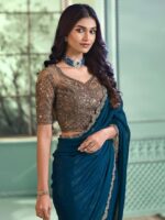 Women's Multicolor Georgette Solid Saree with Unstitched Blouse Piece - Image 3