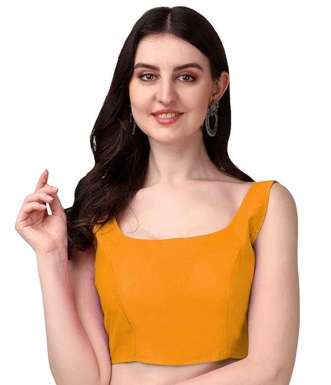 616UOdBRqxL._SX679_.jpg Women's Deep Neck Silk Sleeveless Readymade Blouse - Image 1